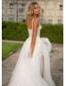 Beaded Lace Mini Wedding Dress With Tulle Skirt